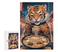 Tiger Eating Ramen Wooden Jigsaw Puzzle for Adults, 300 PCS - Year-End Present, for Screen-Free Relaxation at Home