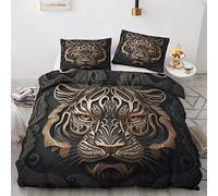 Tiger Emperor Duvet Cover Sets - 3D Animal Bedding Set - Reversible Quilt Cover & 2 Pillowcases with Zipper Closure, Ultra Soft and Non Iron Brushed Microfibre Bed Set 290 x 235 &-2L356