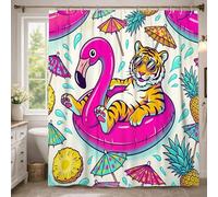 Tiger Extra Long Shower Curtain, Summer Tropical Tropical Bird Pineapple Summer Peach Washable with Hooks Design Print Bath Curtains for Bathroom Toile Guest Room Decor 72x96 Inch