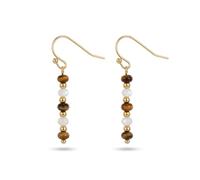 Tiger Eye Beaded Earrings for Women, Natural Stone Drop Earrings, Handmade Gold Bead Dangle Earrings, Boho Minimalist Jewelry Gift
