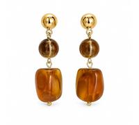 Tiger Eye Earrings for Women Brown Bead Dangle Jewelry Natural Stone Boho Gift, M, Zinc, No Gemstone