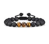 Tiger Eye Mens Bracelet Gifts - 8mm Tiger Eye Lava Rock Stone Mens Anxiety Bracelets, Stress Relief Adjustable Tiger Eye Bracelet Aromatherapy Essential Oil Diffuser Lava Bracelet Gifts for Men