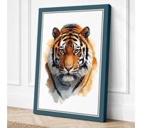 Tiger Face Forward Botanical Canvas Wall Art Print 24x16 Inch