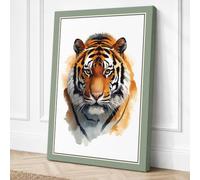Tiger Face Forward Botanical Canvas Wall Art Print 24x16 Inch