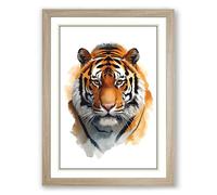Tiger Face Forward Botanical Framed Wall Art Print A2 (59.4×42cm) Oak, Wall Decor for Living Room, Bedroom, Office & Home, Ready to Hang, Art Gift