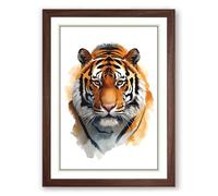 Tiger Face Forward Botanical Framed Wall Art Print A2 (59.4×42cm) Walnut, Wall Decor for Living Room, Bedroom, Office & Home, Ready to Hang, Art Gift