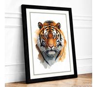 Tiger Face Forward Botanical Framed Wall Art Print A2 Black