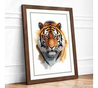 Tiger Face Forward Botanical Framed Wall Art Print A2 Walnut
