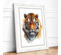 Tiger Face Forward Botanical Framed Wall Art Print A2 White