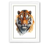Tiger Face Forward Botanical Framed Wall Art Print A3 (42×29.7cm) White, Wall Decor for Living Room, Bedroom, Office & Home, Ready to Hang, Art Gift