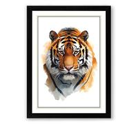 Tiger Face Forward Botanical Framed Wall Art Print A4 (29.7×21cm) Black, Wall Decor for Living Room, Bedroom, Office & Home, Ready to Hang, Art Gift