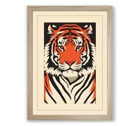 Tiger Face Forward Graphic Art Framed Wall Art Print A2 (59.4×42cm) Oak, Wall Decor for Living Room, Bedroom, Office & Home, Ready to Hang, Art Gift