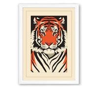 Tiger Face Forward Graphic Art Framed Wall Art Print A2 (59.4×42cm) White, Wall Decor for Living Room, Bedroom, Office & Home, Ready to Hang, Art Gift
