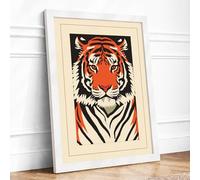 Tiger Face Forward Graphic Art Framed Wall Art Print A2 White