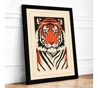 Tiger Face Forward Graphic Art Framed Wall Art Print A3 Black