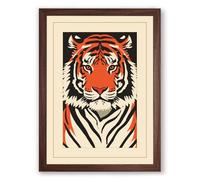 Tiger Face Forward Graphic Art Framed Wall Art Print A4 (29.7×21cm) Walnut, Wall Decor for Living Room, Bedroom, Office & Home, Ready to Hang, Art Gift