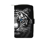 Tiger Face Leather Bifold Organizer Wallet with Zipper Pocket Multifunctional Credit Card Holder