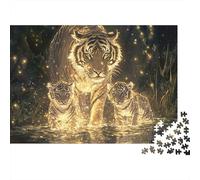 Tiger Family Glow 1000 Piece Jigsaw Puzzle Tiger Spirit Water Reflection for Adults Educational Game Home Decoration Difficult Challenging Birthday Gifts 38x26cm/1000pcs