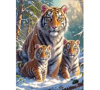 Tiger Family in A Snowy Forest 1000 Pc DIY Jigsaw Puzzle Wildlife Pet Puzzles for Adults Teens Hard Challenging Team Building Stress Reducing Autumn Premium Quality Material 1000 PCS