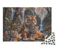 Tiger Family Jungle 1000 Piece Jigsaw Puzzles Tiger Family Waterfall Rainbow for Adults Educational Game Beautiful Decoration Difficult Challenging Birthday Gifts 70x50cm/1000pcs