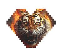 Tiger Fierce Flames Building Block Puzzle Heart Shaped Personalized Photo Building Blocks Puzzles Family Keepsake Diy Romantic Home Decor Anniversary Birthday Gifts For Her, Him, Lovers, Couples
