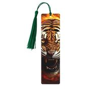 Tiger Fierce Flames Wood Bookmarks 5 Pcs with Tassels,Pendant Unique Handmade Craft DIY Wooden Bookmarks Cute Wood Hanging Tags Ornaments for Book Lovers Birthday Teachers Gift