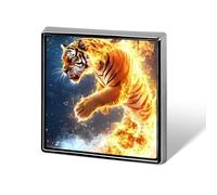 Tiger Fire And Water Square Metal Brooches 1 Inch Memorial Badges Exquisite Decorations Pins for Clothing