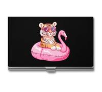 Tiger Flamingos Swimming Ring Business Card Wallet Credit Card Holder Metal Square Small Pocket Purse