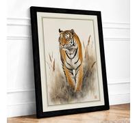 Tiger Forward Gaze Boho Framed Wall Art Print A4 Black