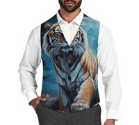 Tiger Full Moon Men's Suit Vest Formal Dress Waistcoat Vest Casual Business Vests for Suit Or Tuxedo L