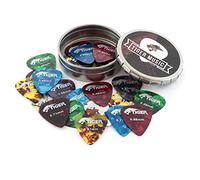 TIGER GAC25 Celluloid Guitar Picks and Tin 25 Guitar Plectrums Varying Gauges, Thin, Medium, Heavy, Extra Heavy 0.46 - 1.50mm