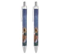 Tiger Galaxy Starry Sky Sunflower Retractable Ballpoint Pen Black Ink Ball Point Pen Work Pens 2 PCS