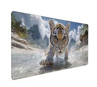 Tiger Gaming Mouse Mat, Cute Mouse Pad Large 28x16in, Desk Mat with Non-Slip Rubber Base, Gaming Accessories, Stitched Edge Design XL Mousepad, Desk Pad, for Office, Computer Accessories, N-8923