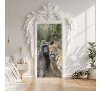 Tiger Gorilla Photography Abstract Cute Animals Door Mural Decals 85x215 cm Jungle Wildlife Door Sticker, Peel and Stick Wallpaper Waterproof PVC Stickers for Bedroom Decor