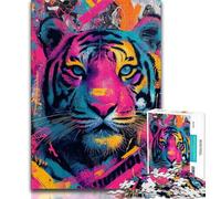 Tiger Graffiti Jigsaws Puzzles 1000 Pieces for Teenagers Gifts,Challenging Game And Family Play Wall Decoration Unique Birthday And Xmas Gifts 38x26cm