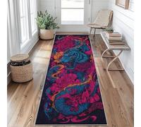 Tiger Hallway Runner Rug, Gothic Snake Chrysanthemum Carpet Runner 50 x 150 cm, Non Slip Washable Long Indoor Rug for Kitchen, Entryway, Bedroom, Laundry Room