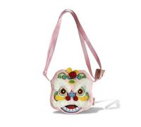 Tiger Head Bag, Crossbody Tiger Head Bag, Hand-Embroidered Lion Pattern With Adjustable Shoulder Strap, Intangible Cultural Heritage Chinese Lion Dance Wallet (Pink)