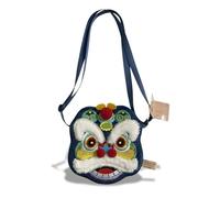 Tiger Head Bag, Crossbody Tiger Head Bag, Hand-Embroidered Lion Pattern With Adjustable Shoulder Strap, Intangible Cultural Heritage Chinese Lion Dance Wallet (Dark blue)