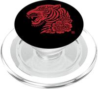 Tiger Head Floral Peony Paper Cut Asian Art PopSockets PopGrip for MagSafe