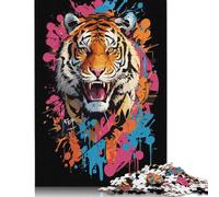 Tiger Head Graffiti Style Puzzle Stress Reliever 100% Recycled Cardboard Jigsaw Puzzle for Adult Children Unique Gift 1000pcs (75x50cm)
