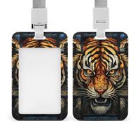 Tiger Head Id Badge Holder with Lanyard, Clear Vertical Card Protector Waterproof, Breakaway Safety Neck Strap, Heavy Duty Name Tag Holder for Nurse Teacher Officer Staff Women Men