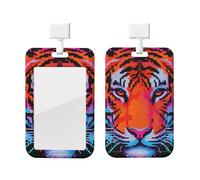 Tiger Head Id Badge Holder with Lanyard-Vertical Card Protector Clear Abs Hard Shell, Retractable Reel for Work Office
