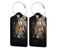 Tiger Head in Dark Printed,Luggage Tags Pu Leather Name Tag Travel Suitcase Identifier ID Tags Durable Luggage Label 2 pcs