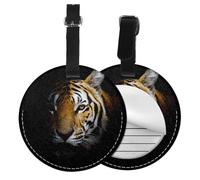 Tiger Head in Dark Printed,Luggage Tags Pu Leather Name Tag Travel Suitcase Identifier ID Tags Durable Baggage Label 2 pcs