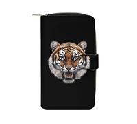 Tiger Head Leather Bifold Organizer Wallet with Zipper Pocket Multifunctional Credit Card Holder