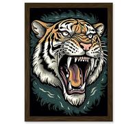 Tiger Head Old School USA Tattoo Ink Body Art Rockabilly Americana 50s Artwork Framed A3 Wall Art Print