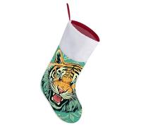 Tiger Head Pattern Christmas Stockings - 16.5 Inch Large Xmas Socks, Soft Plush Fireplace Stocking with Hanging Loop, Santa Holiday Decor for Family Party Christmas Tree Decorations