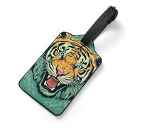 Tiger Head Pattern Luggage Tags with Information Card & Detachable Strap - Durable PU Scratch-Resistant Name ID Identifiers for Suitcases, Travel Bags, Backpacks, and Gym Bags