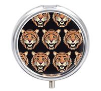 Tiger Head Pattern Pill Box 3 Compartment Metal Round Pill Case Travel Pill Organizer Small Portable Medicine Vitamin Container for Purse and Pocket to Hold Vitamins Supplements