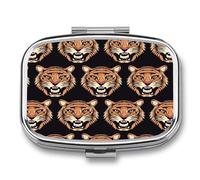 Tiger Head Pattern Square Pill Box Portable Daily Medicine Organizer Small Travel Pill Case Storage Container Waterproof Dustproof Daily Vitamin Medication Organizer Case for Travel Home Use